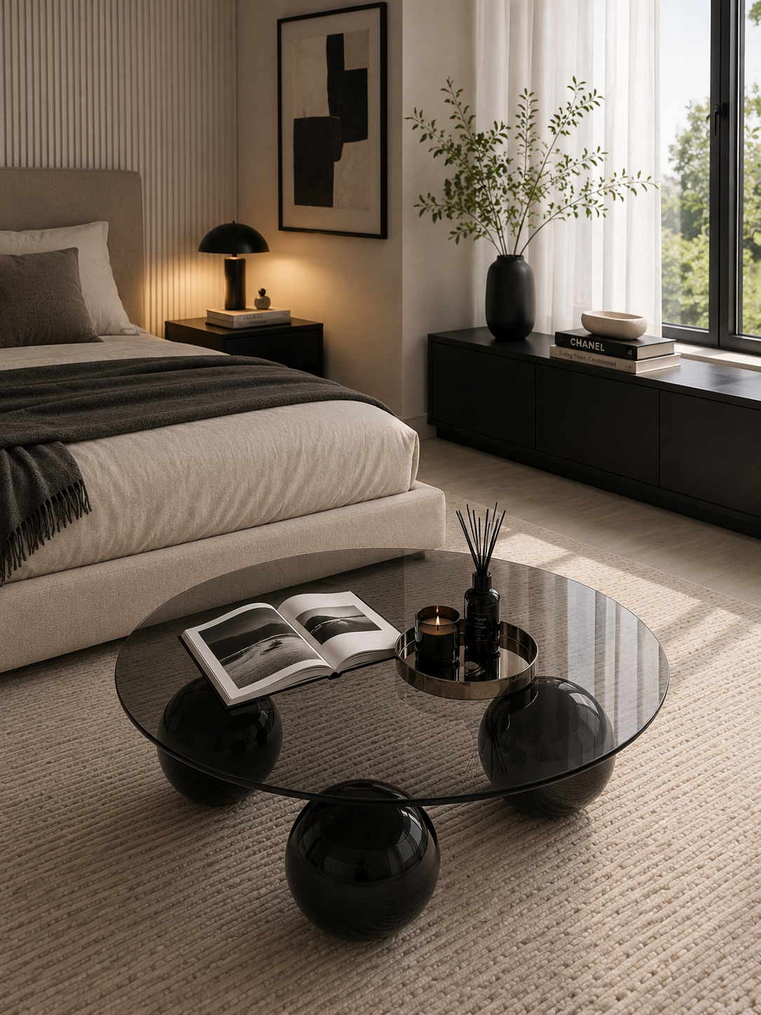 SMIVA Italian Coffee Table Light Luxury Living Room Sofa Side Table Tempered Glass round Tables Creative Bedroom Study Corner Tables