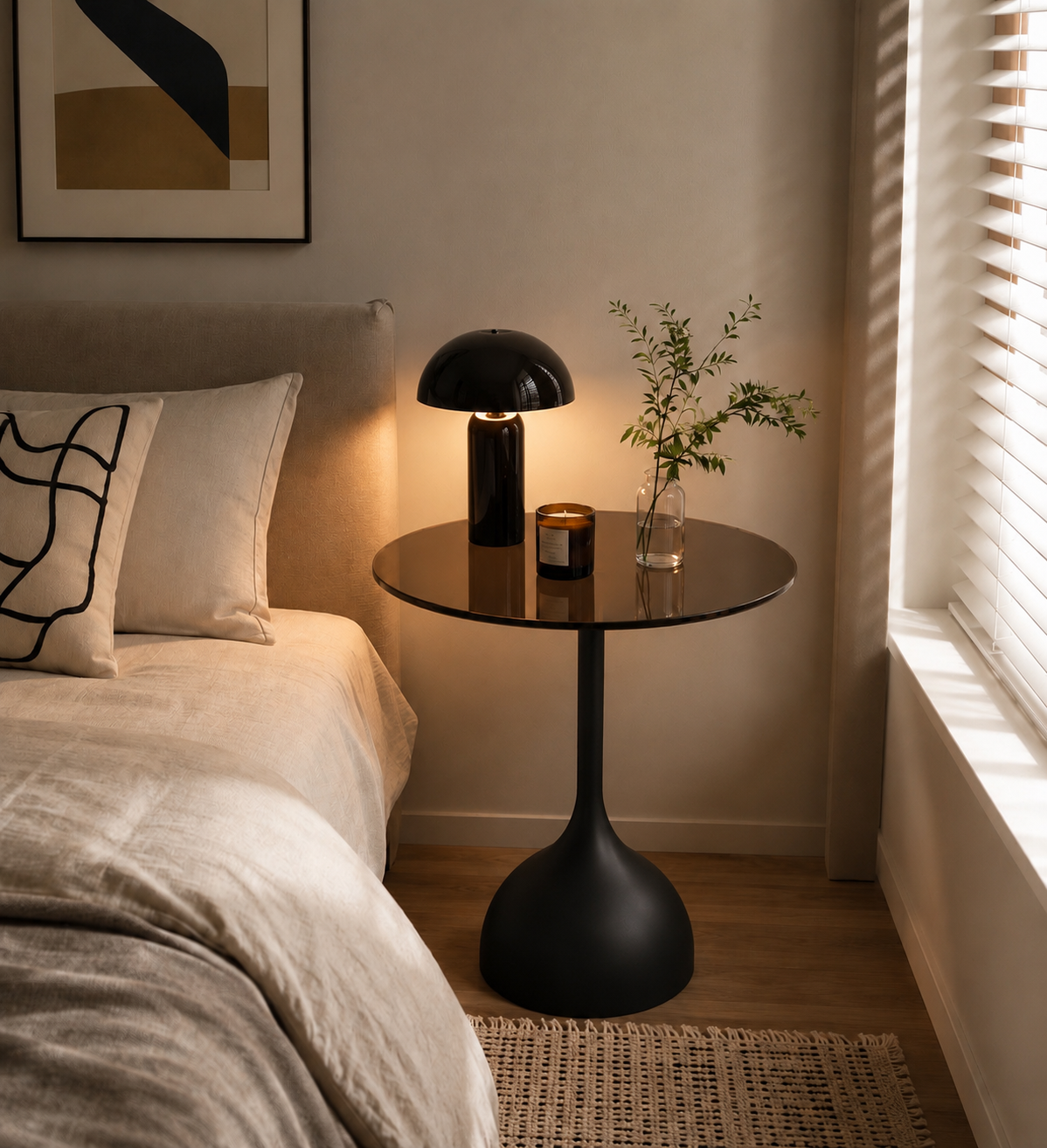 SMIVA Modern Glass Side Table – Minimal Round Accent Table