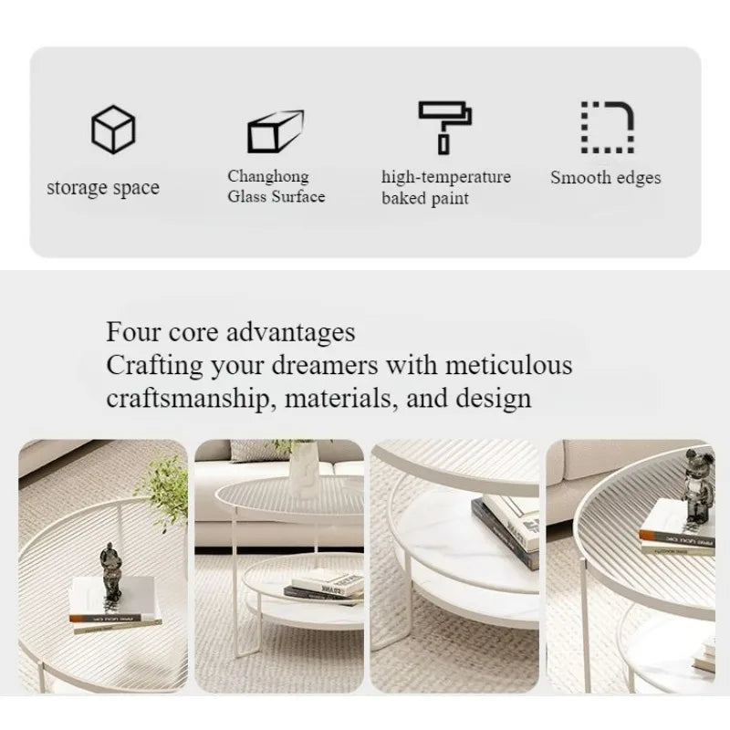 Changhong Tempered Glass Coffee Table Small Apartment Living Room round Household Minimalist Mini Table