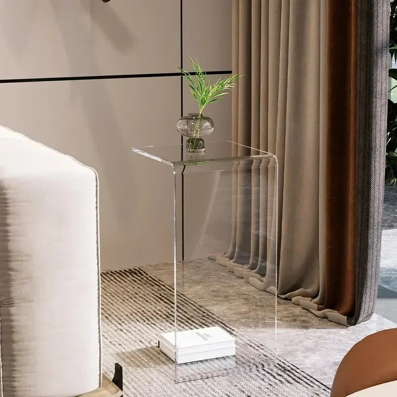 Acrylic Side Table Transparent Light Luxury Sofa Side Table Living Room Italian Bay Window Side Table C-Shaped Coffee Tables