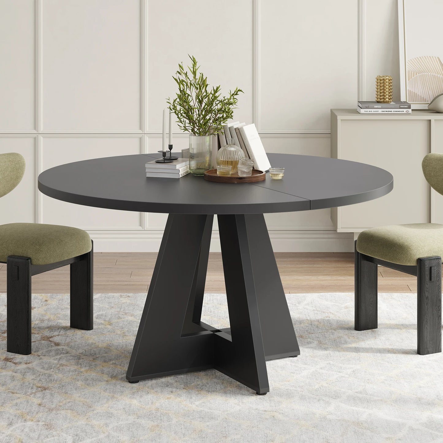 47" round Dining Table for 4-6 People, Modern Wood Kitchen Table with Sturdy Base, Large round Dinner Table, Easy Assembly for Dining Room, Kitchen, or Apartment