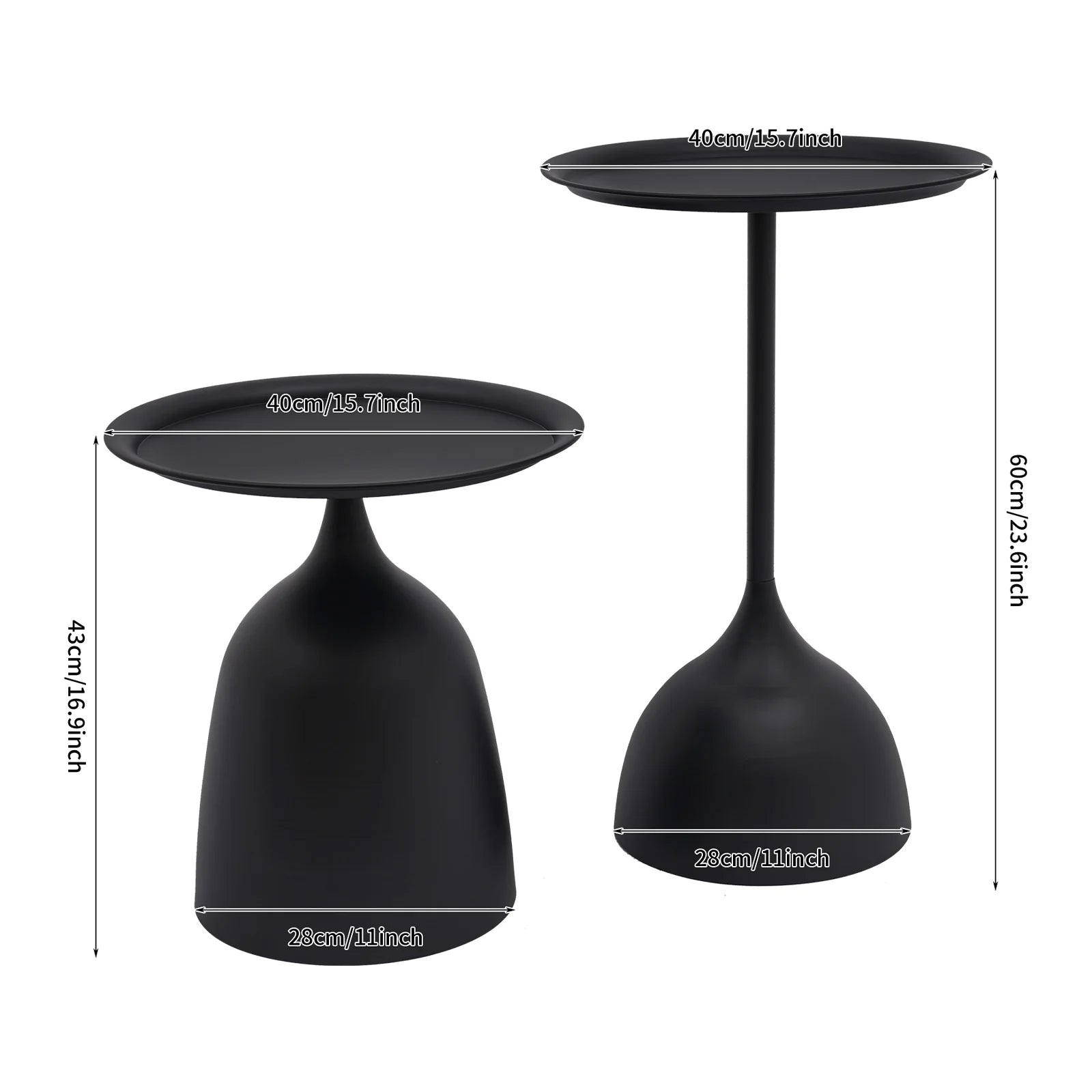 2 Sizes Nesting Iron round Side Tables Matte Black High-Temp Baking Anti-Scratch Rustproof Raised Edge Prevent Item Slip Wide Stable Base Each Holds 4KG Fast Assembly Modern End Table for Living Room Bedroom Balcony Practical Housewarming Gift