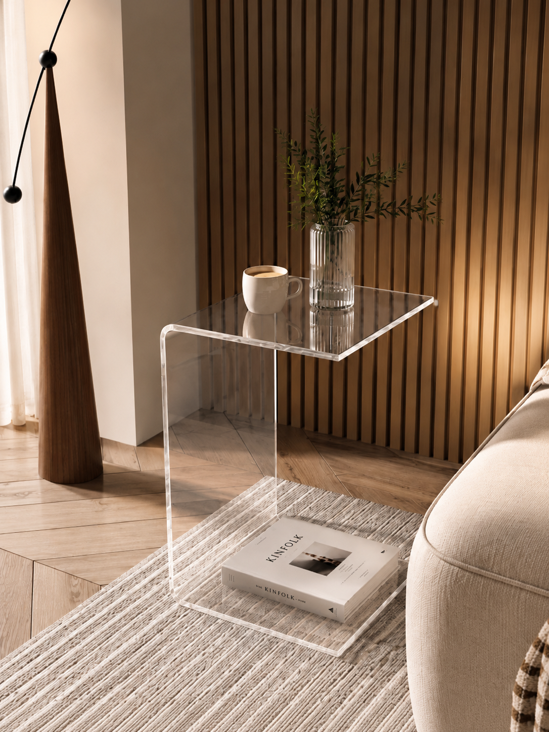 SMIVA Acrylic C-Shaped Side Table – Modern Minimalist End Table