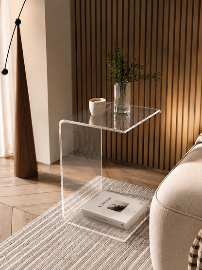 SMIVA Acrylic C-Shaped Side Table – Modern Minimalist End Table