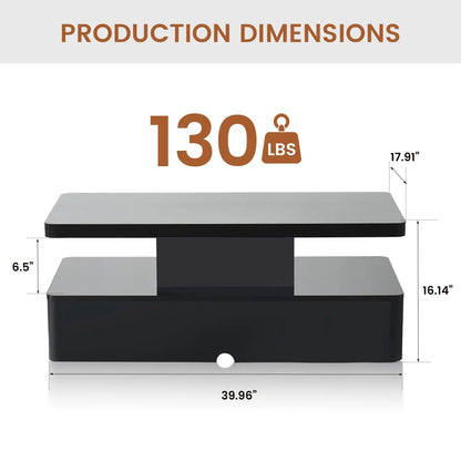 40" Modern Living Room Tables, LED Coffee Table with LED Lights, 2 Tier Rectangular Center Table with Large, Customized