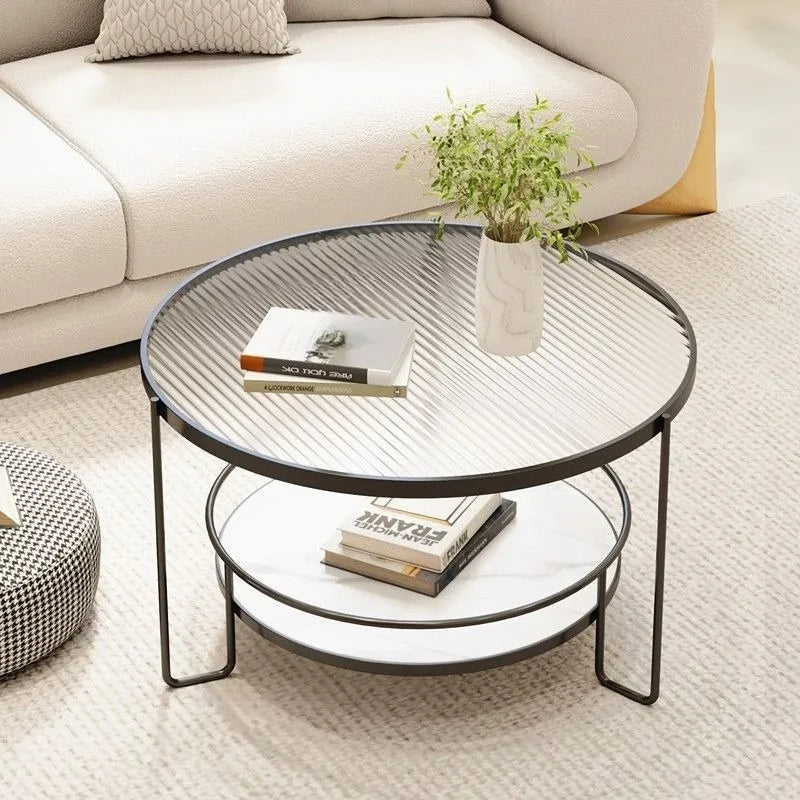 Changhong Tempered Glass Coffee Table Small Apartment Living Room round Household Minimalist Mini Table