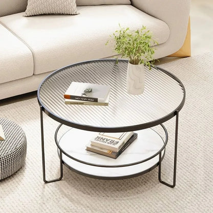 Changhong Tempered Glass Coffee Table Small Apartment Living Room round Household Minimalist Mini Table