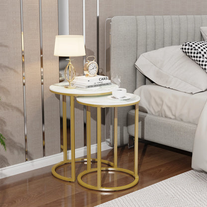 Set of 2 Sintered Stone round Metal Base Nesting Set Side Accent Table Living Room Storage Small End Table