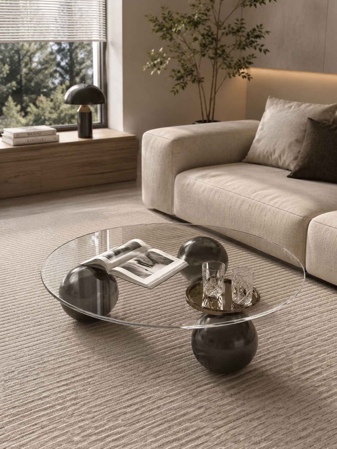 SMIVA Italian Coffee Table Light Luxury Living Room Sofa Side Table Tempered Glass round Tables Creative Bedroom Study Corner Tables