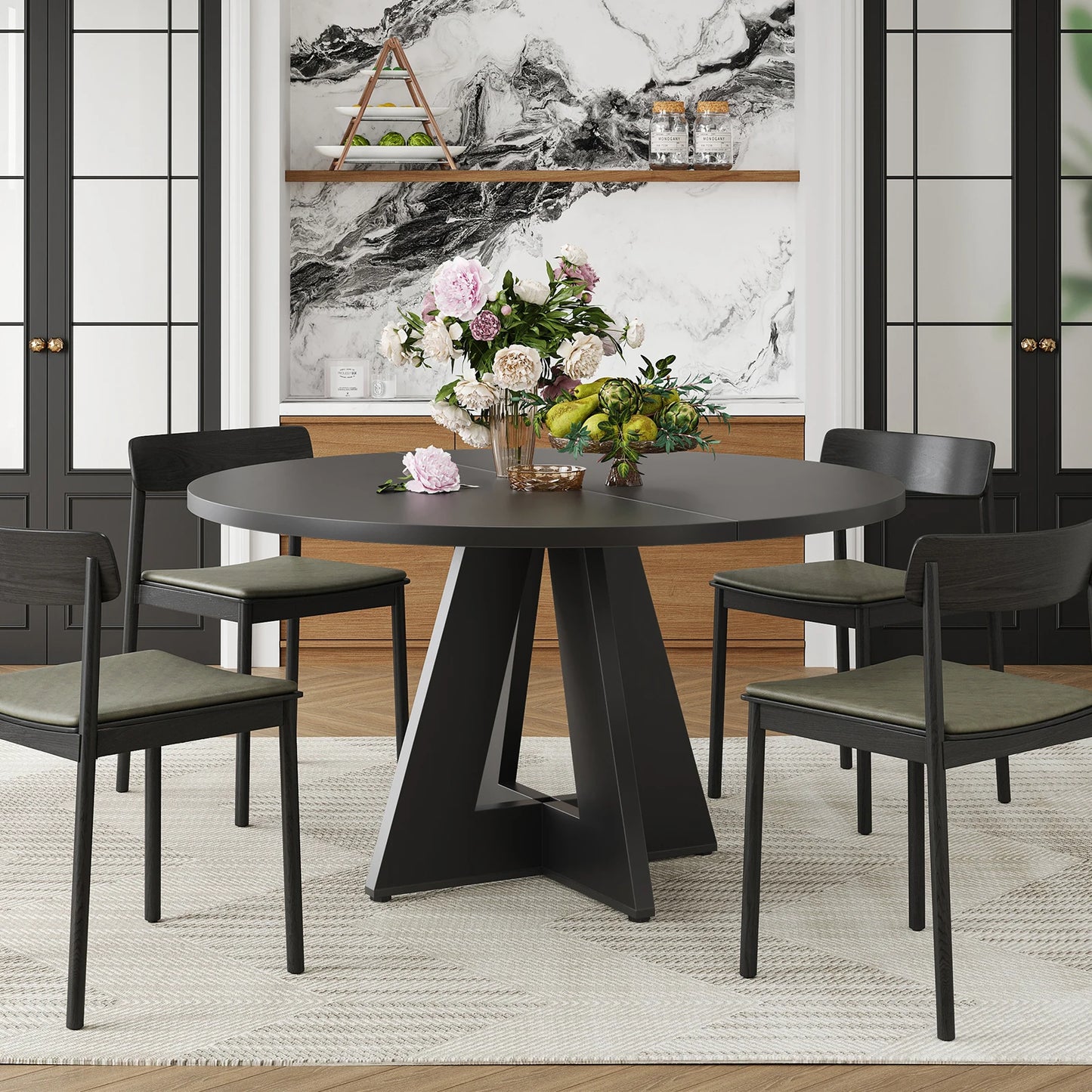 47" round Dining Table for 4-6 People, Modern Wood Kitchen Table with Sturdy Base, Large round Dinner Table, Easy Assembly for Dining Room, Kitchen, or Apartment