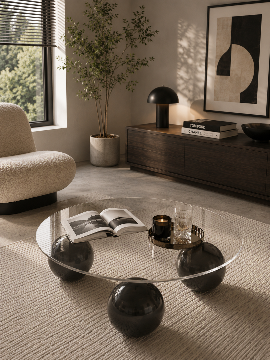 SMIVA Italian Coffee Table Light Luxury Living Room Sofa Side Table Tempered Glass round Tables Creative Bedroom Study Corner Tables