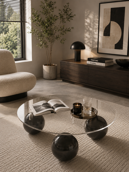SMIVA Italian Coffee Table Light Luxury Living Room Sofa Side Table Tempered Glass round Tables Creative Bedroom Study Corner Tables