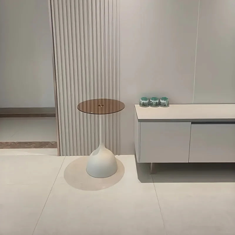 Modern round Side Table with Tempered Glass Top & Metal Frame - Small Accent Table for Living Room, Bedroom