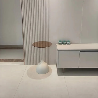 Modern round Side Table with Tempered Glass Top & Metal Frame - Small Accent Table for Living Room, Bedroom