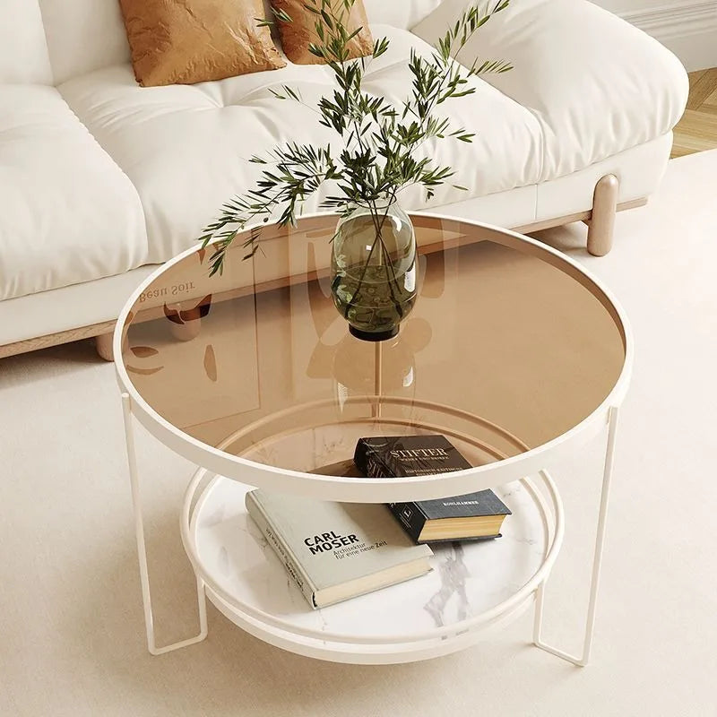 Changhong Tempered Glass Coffee Table Small Apartment Living Room round Household Minimalist Mini Table