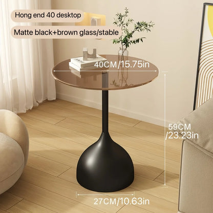 Modern round Side Table with Tempered Glass Top & Metal Frame - Small Accent Table for Living Room, Bedroom