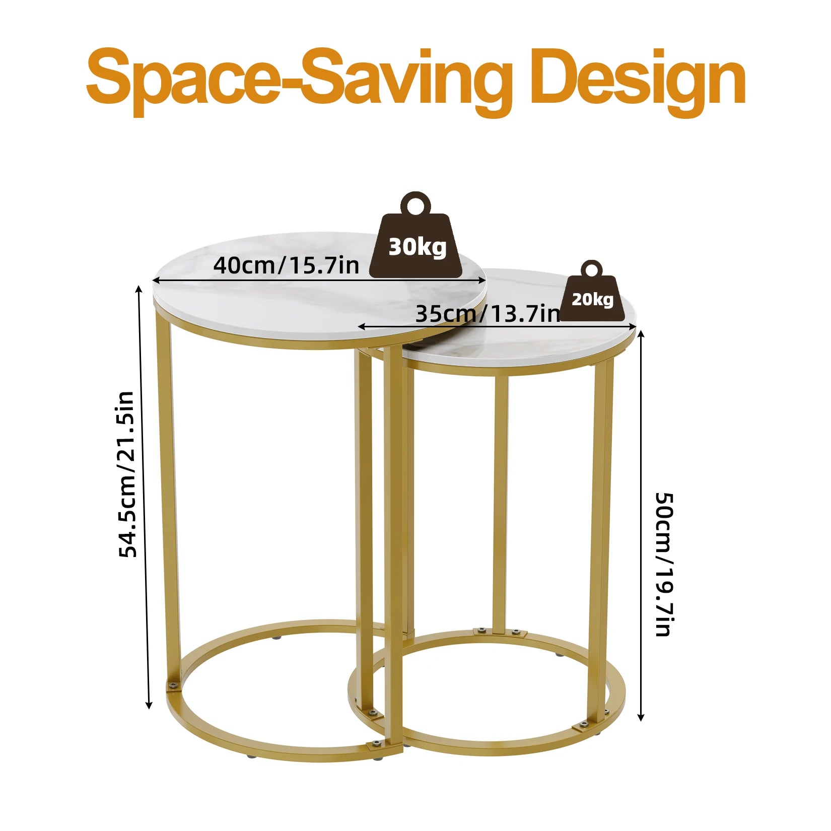 Set of 2 Sintered Stone round Metal Base Nesting Set Side Accent Table Living Room Storage Small End Table
