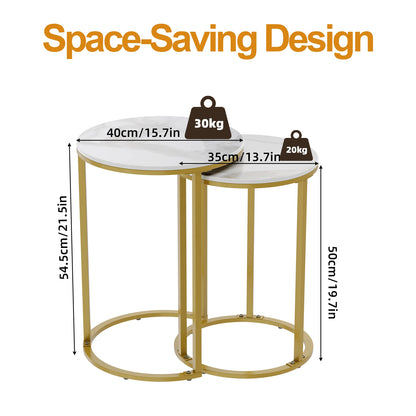 Set of 2 Sintered Stone round Metal Base Nesting Set Side Accent Table Living Room Storage Small End Table