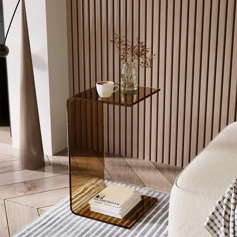 Acrylic Side Table Transparent Light Luxury Sofa Side Table Living Room Italian Bay Window Side Table C-Shaped Coffee Tables