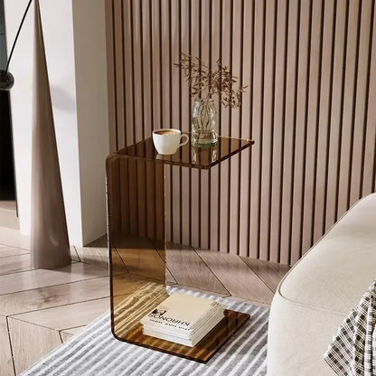 Acrylic Side Table Transparent Light Luxury Sofa Side Table Living Room Italian Bay Window Side Table C-Shaped Coffee Tables