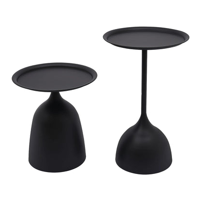 2 Sizes Nesting Iron round Side Tables Matte Black High-Temp Baking Anti-Scratch Rustproof Raised Edge Prevent Item Slip Wide Stable Base Each Holds 4KG Fast Assembly Modern End Table for Living Room Bedroom Balcony Practical Housewarming Gift