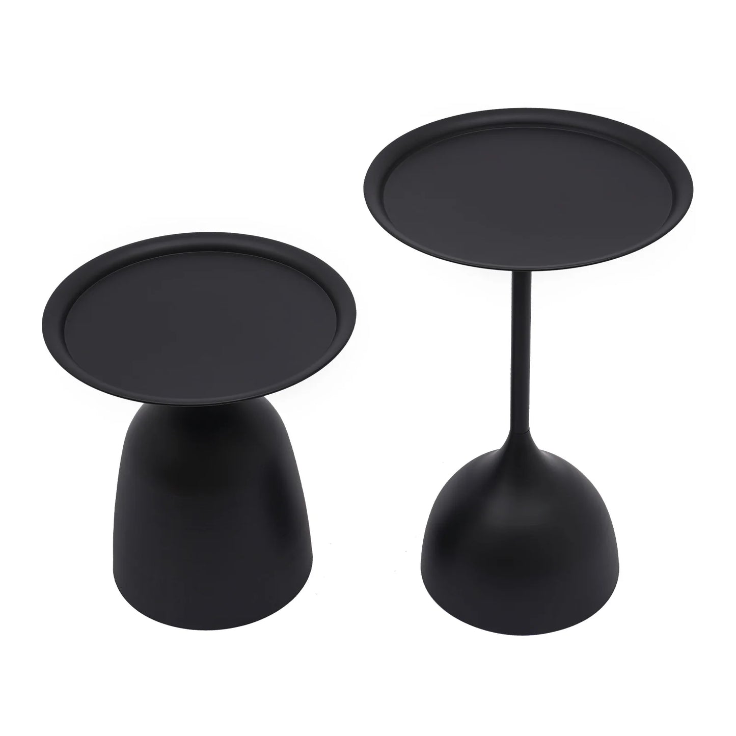 2 Sizes Nesting Iron round Side Tables Matte Black High-Temp Baking Anti-Scratch Rustproof Raised Edge Prevent Item Slip Wide Stable Base Each Holds 4KG Fast Assembly Modern End Table for Living Room Bedroom Balcony Practical Housewarming Gift