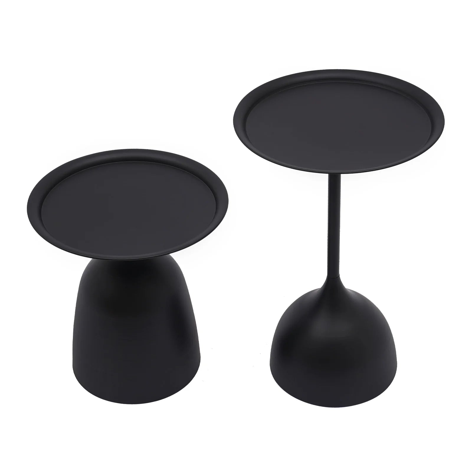 2 Sizes Nesting Iron round Side Tables Matte Black High-Temp Baking Anti-Scratch Rustproof Raised Edge Prevent Item Slip Wide Stable Base Each Holds 4KG Fast Assembly Modern End Table for Living Room Bedroom Balcony Practical Housewarming Gift