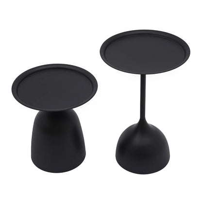 2 Sizes Nesting Iron round Side Tables Matte Black High-Temp Baking Anti-Scratch Rustproof Raised Edge Prevent Item Slip Wide Stable Base Each Holds 4KG Fast Assembly Modern End Table for Living Room Bedroom Balcony Practical Housewarming Gift