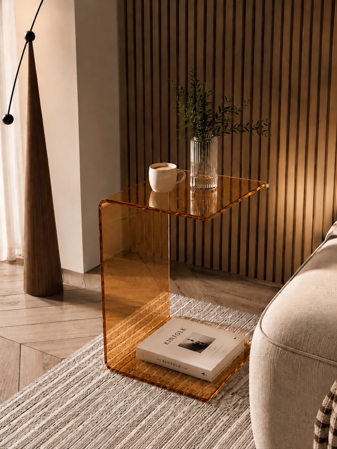SMIVA Acrylic C-Shaped Side Table – Modern Minimalist End Table
