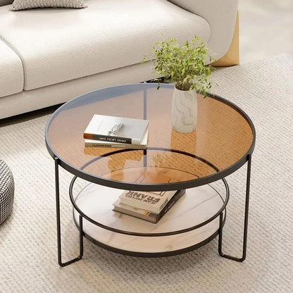 Changhong Tempered Glass Coffee Table Small Apartment Living Room round Household Minimalist Mini Table