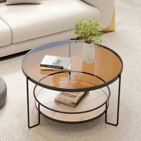 Changhong Tempered Glass Coffee Table Small Apartment Living Room round Household Minimalist Mini Table