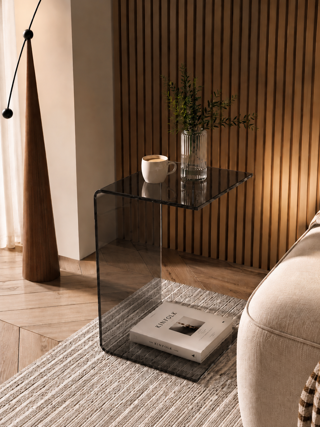 SMIVA Acrylic C-Shaped Side Table – Modern Minimalist End Table