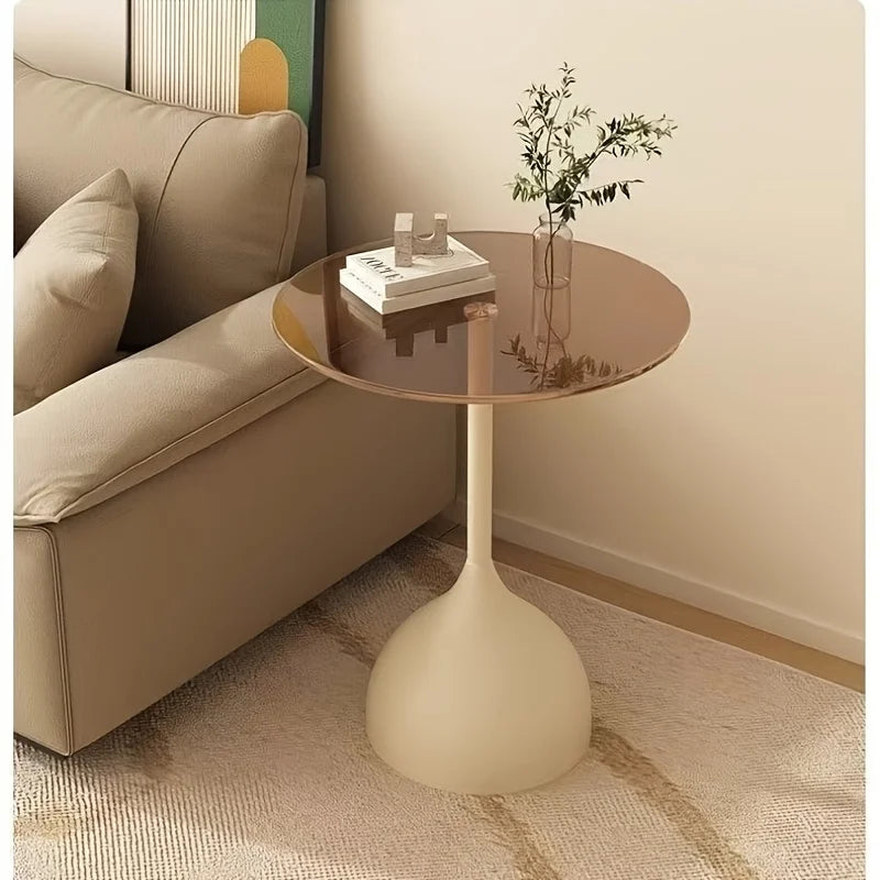 Modern round Side Table with Tempered Glass Top & Metal Frame - Small Accent Table for Living Room, Bedroom