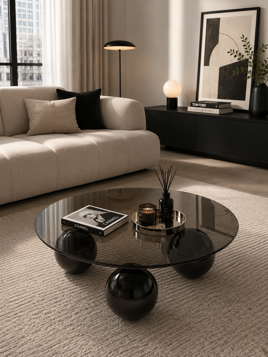 SMIVA Italian Coffee Table Light Luxury Living Room Sofa Side Table Tempered Glass round Tables Creative Bedroom Study Corner Tables