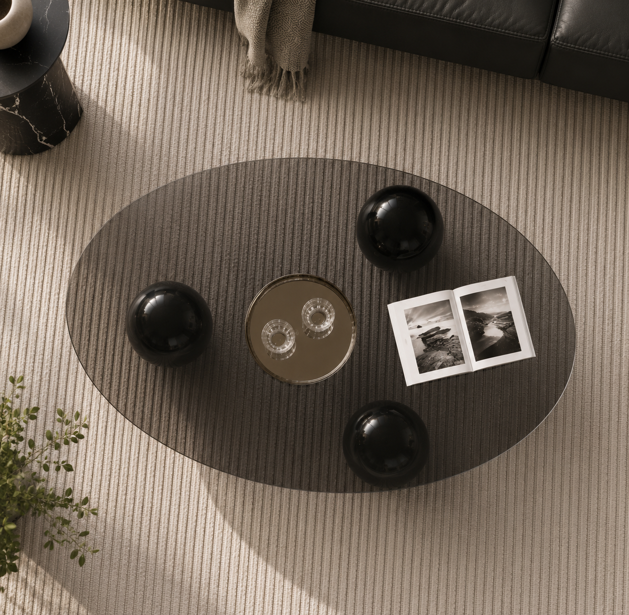 SMIVA Italian Coffee Table Light Luxury Living Room Sofa Side Table Tempered Glass round Tables Creative Bedroom Study Corner Tables