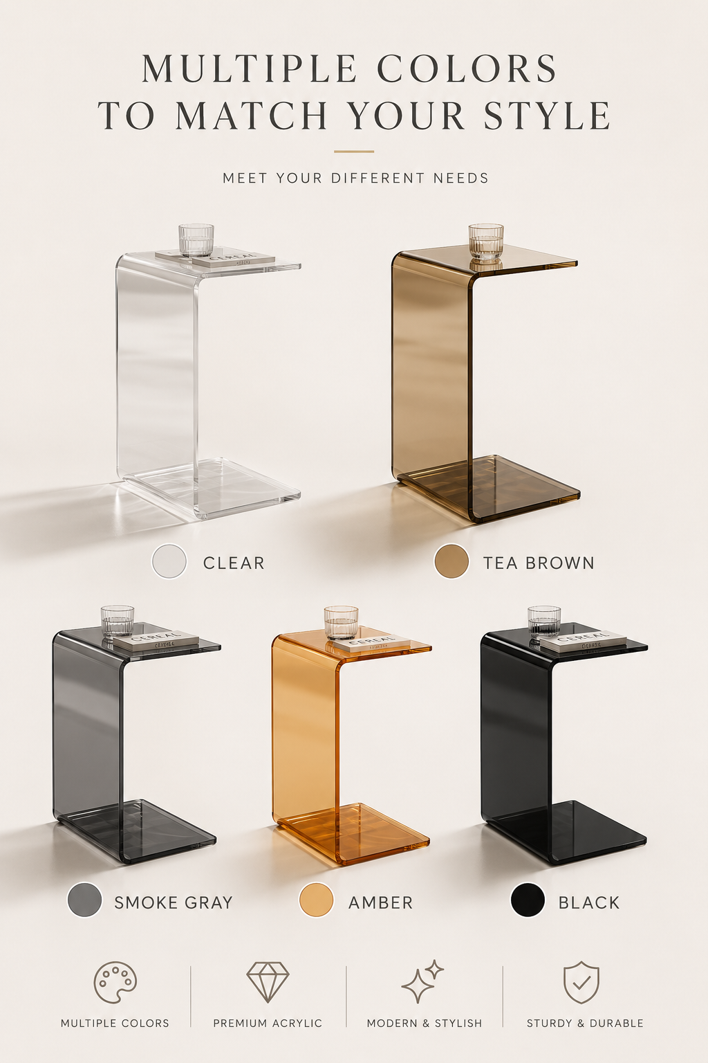 SMIVA Acrylic C-Shaped Side Table – Modern Minimalist End Table