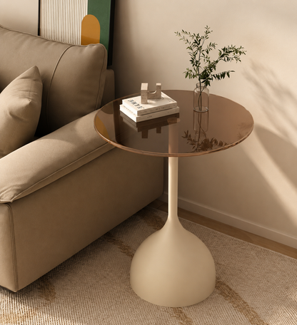 SMIVA Modern Glass Side Table – Minimal Round Accent Table