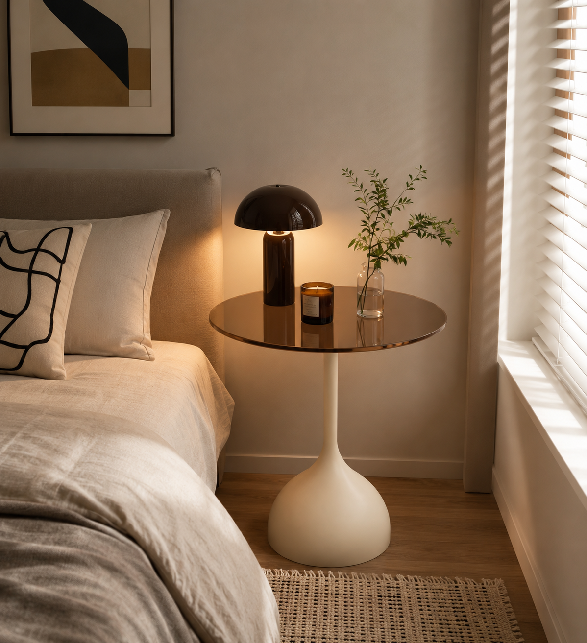 SMIVA Modern Glass Side Table – Minimal Round Accent Table