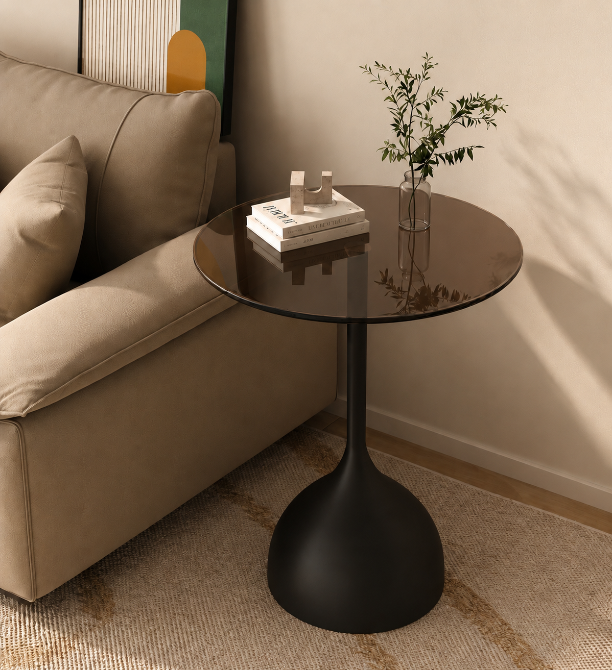 SMIVA Modern Glass Side Table – Minimal Round Accent Table
