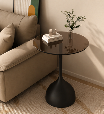 SMIVA Modern Glass Side Table – Minimal Round Accent Table