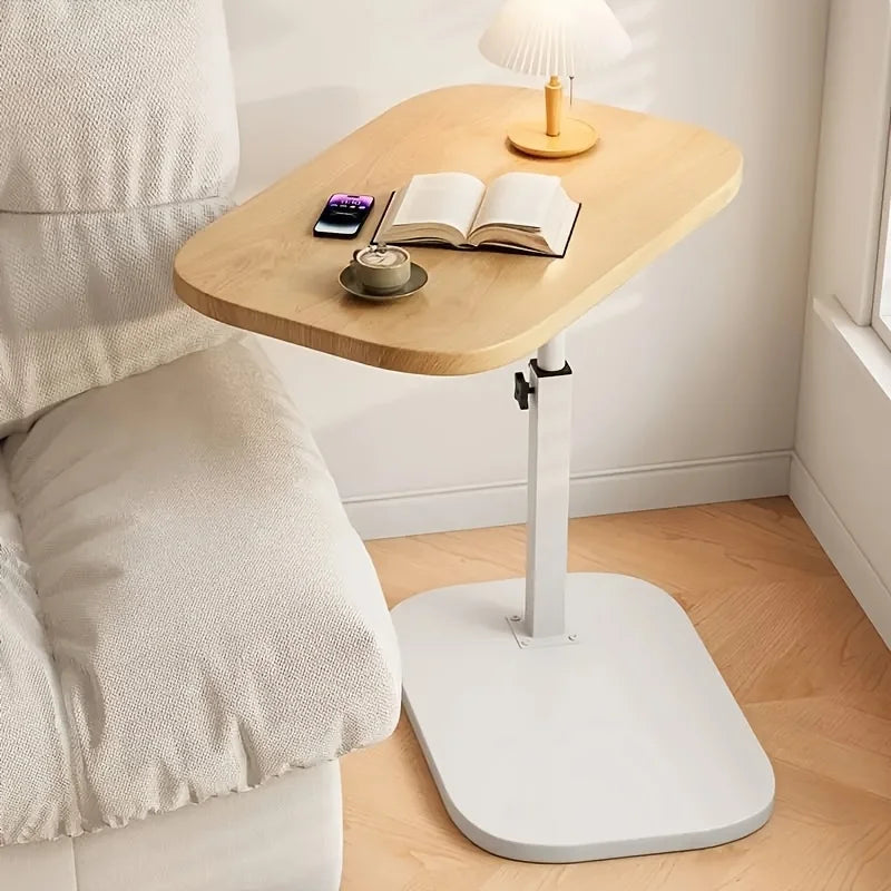 Adjustable Height Table - with Wooden Tabletop, Portable Sofa Side Table, Suitable for Coffee, Office, and Indoor/Outdoor Use