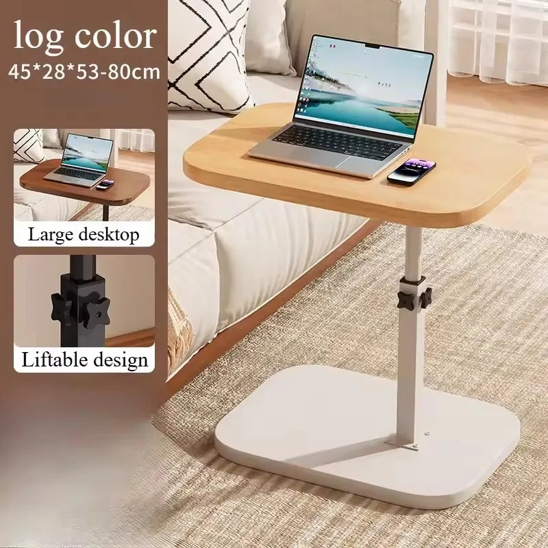 Adjustable Height Table - with Wooden Tabletop, Portable Sofa Side Table, Suitable for Coffee, Office, and Indoor/Outdoor Use