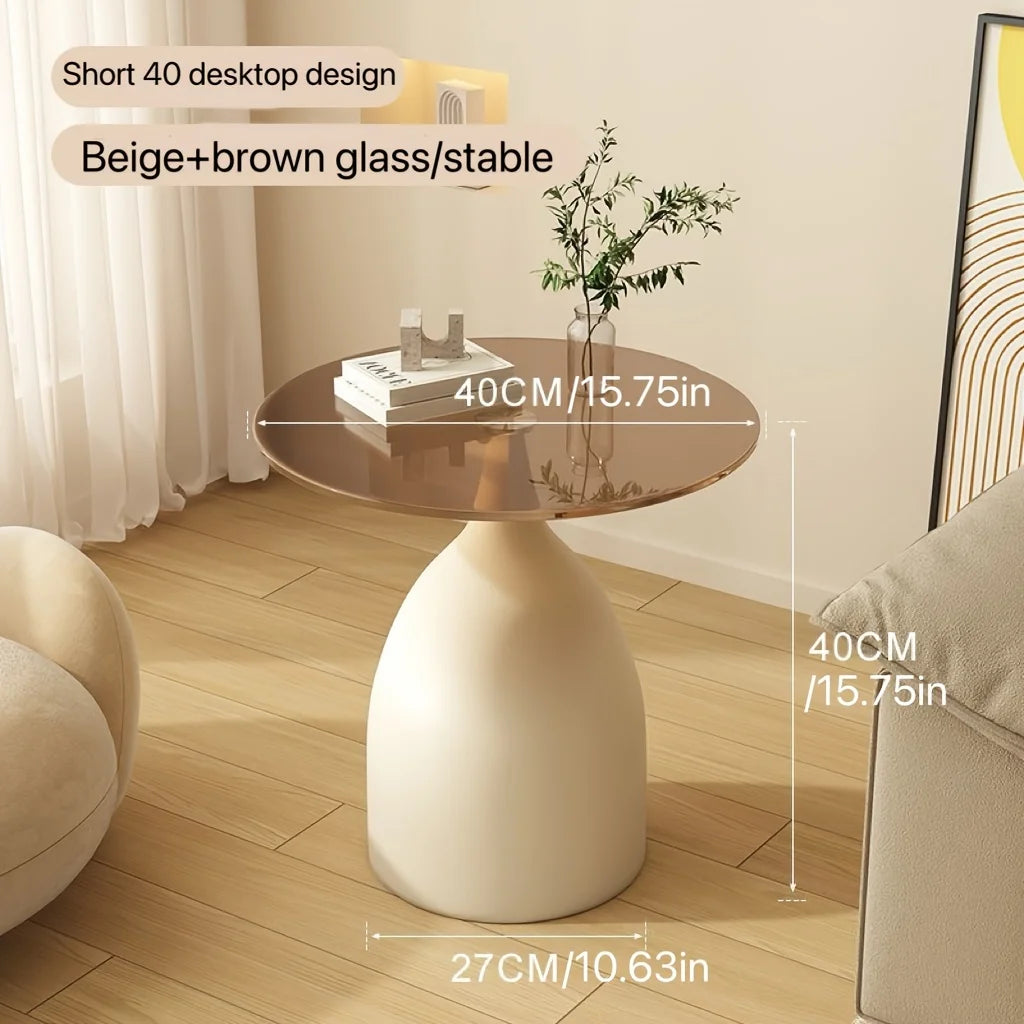 Modern round Side Table with Tempered Glass Top & Metal Frame - Small Accent Table for Living Room, Bedroom