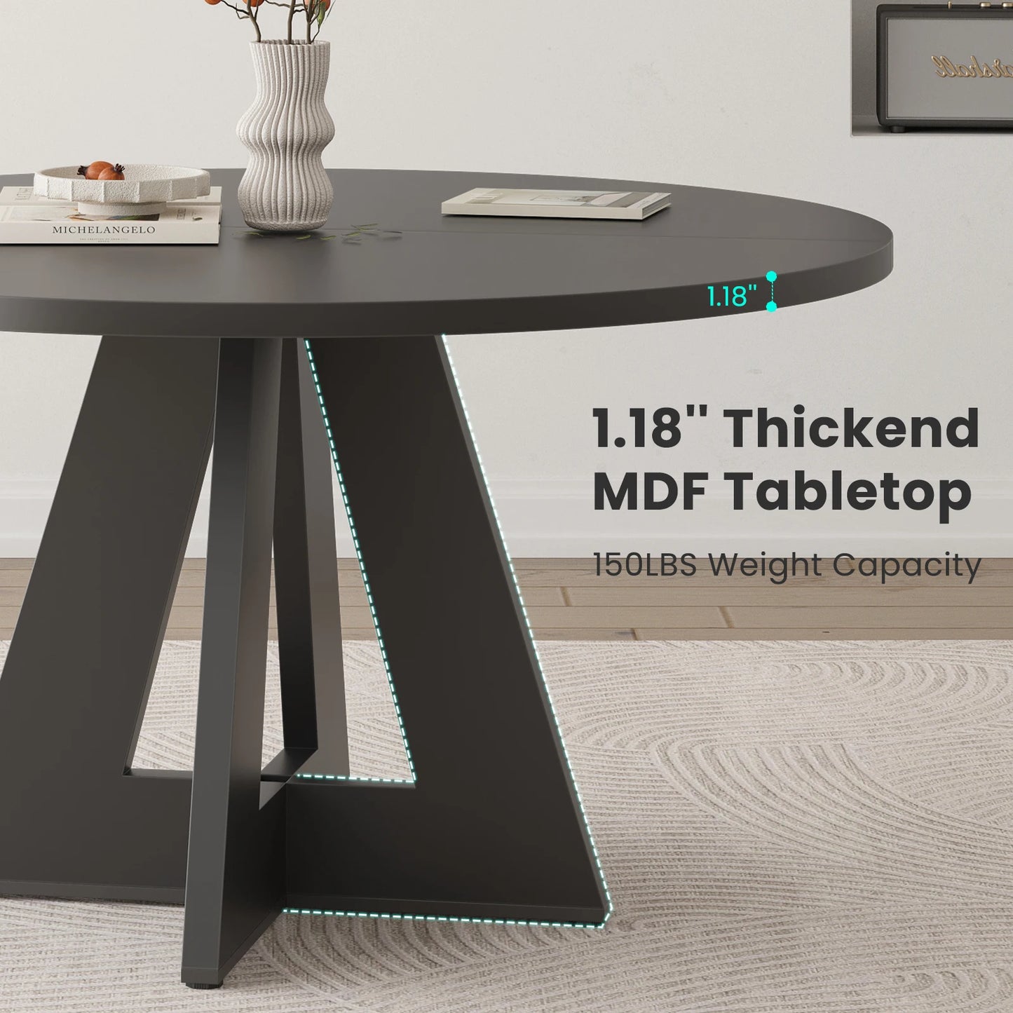 47" round Dining Table for 4-6 People, Modern Wood Kitchen Table with Sturdy Base, Large round Dinner Table, Easy Assembly for Dining Room, Kitchen, or Apartment