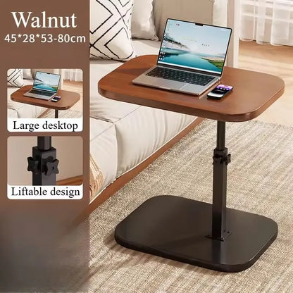 Adjustable Height Table - with Wooden Tabletop, Portable Sofa Side Table, Suitable for Coffee, Office, and Indoor/Outdoor Use